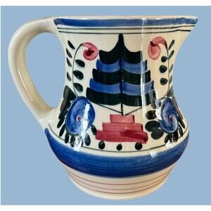 Vtg 40s Persian Ware Hand Painted Pitcher Vase German Farmhouse Abstract Whimsy